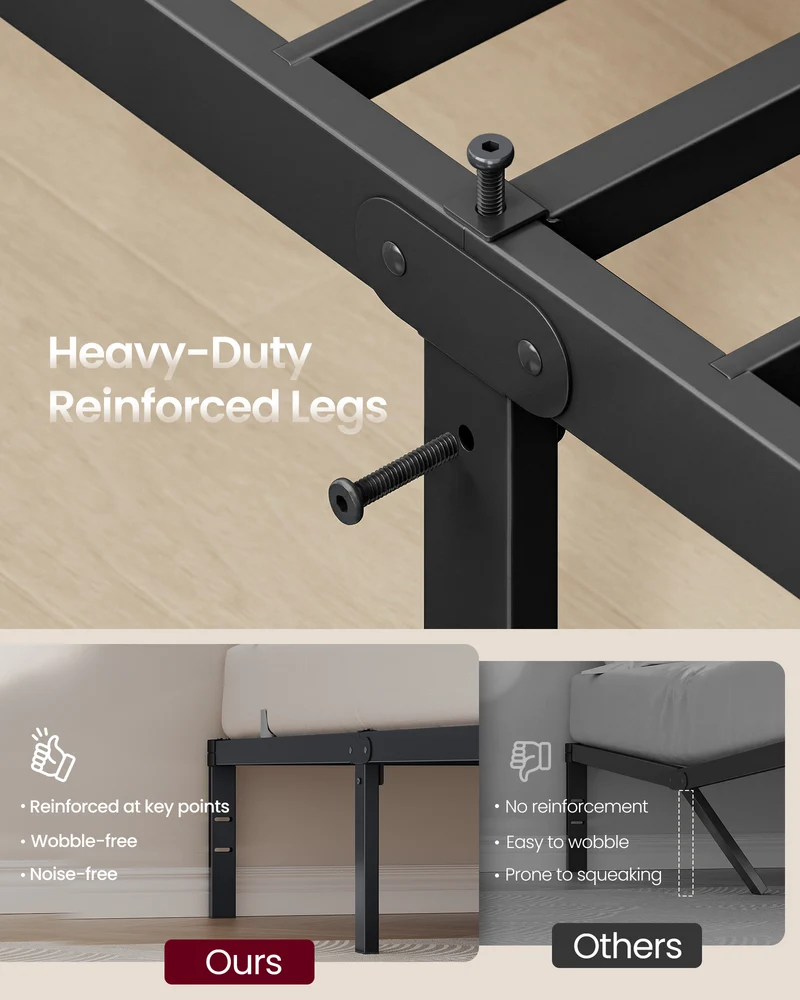 Ledrem Heavy Duty Queen Bed Frame, 16 Inch High, No Box Spring Needed, 1100 lb Capacity, Under-Bed Storage, Easy Assembly and Noise Free