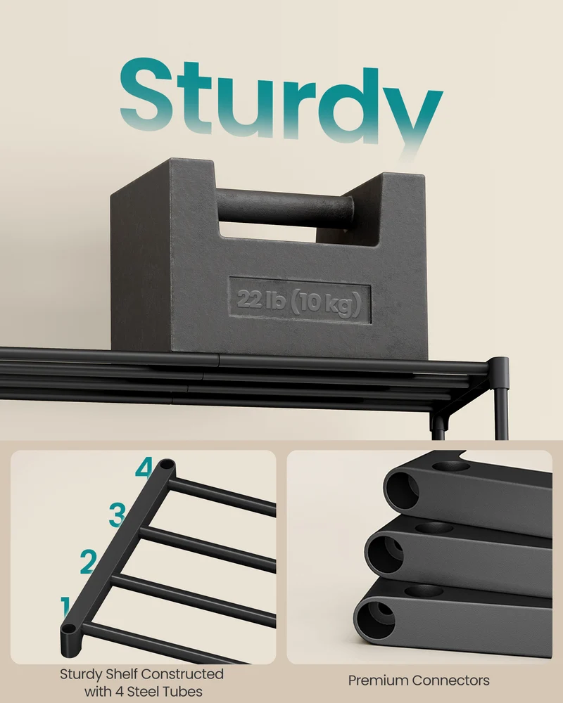 SONGMICS 4-Tier Shoe Rack for Closet, Compact Metal Shoe Organizer Shelf for Entryway, Bedroom, Small Spaces, Stackable, 11.8 x 24.5 x 26 Inches,Black