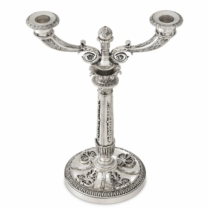 Casa Padrino Luxus Barock Doppel Kerzenhalter im französischen Stil Antik Silber H. 50 cm - Barock Deko Accessoires