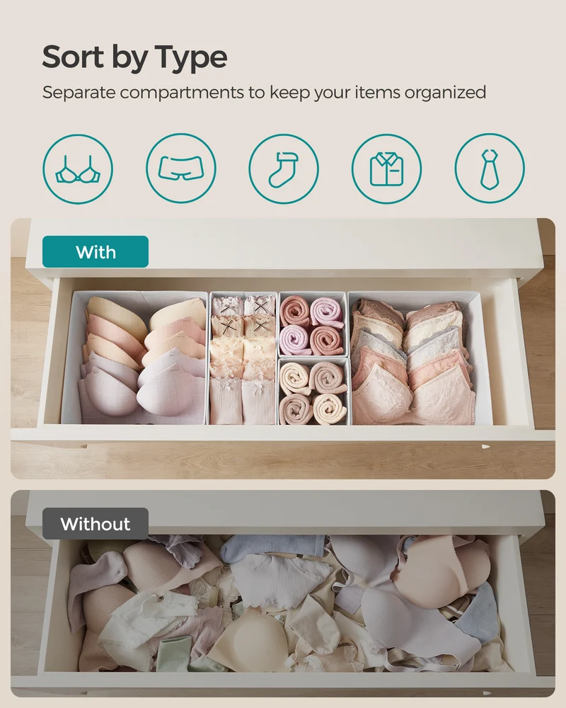 SONGMICS Drawer Organizers, Dresser Divider Organizers, Set of 18, Foldable Fabric Storage Boxes, Cloud White