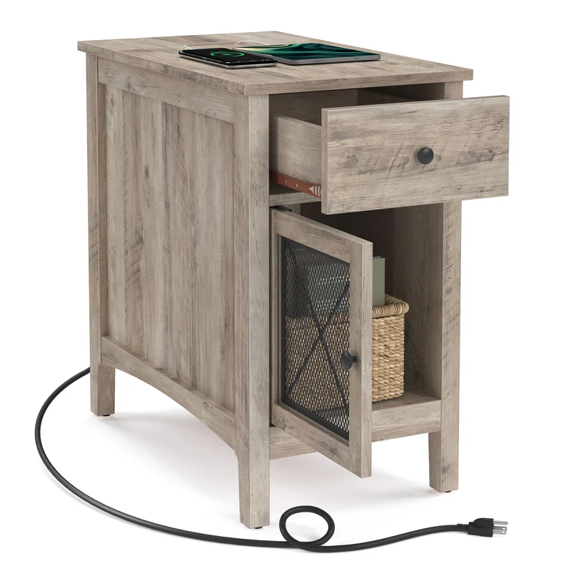 Side Table With Charging Station End Table Side Table Livingroom End Table Narrow End Table With Drawers Living Room Storage Nightstand