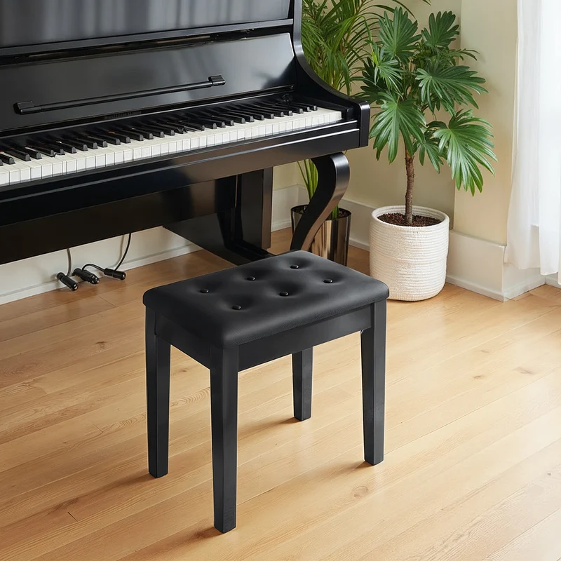 SONGMICS Piano Bench with Padded Cushion and Storage Compartment for Music Books, Vanity Stool, Tufted Wooden Piano Seat, Black