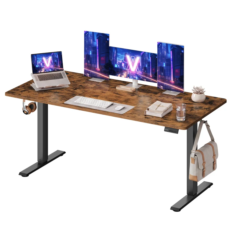 VASAGLE Electric Standing Desk, Height Adjustable Desk, Sedentary Reminder, 4 Memory Heights, for Home Office, 63 x 27.6 Inches, Rustic Brown