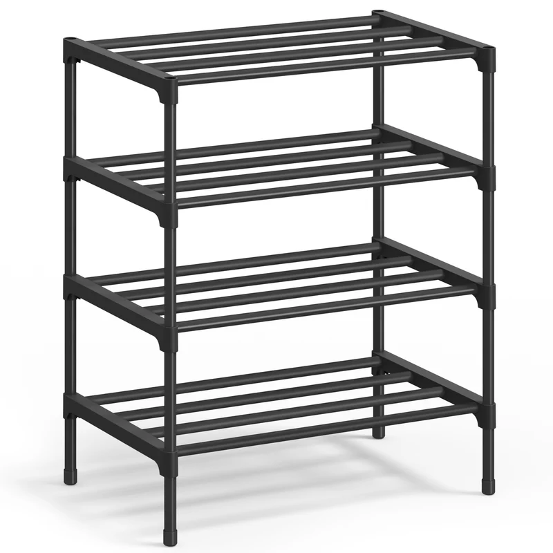 SONGMICS 4-Tier Shoe Rack for Closet, Compact Metal Shoe Organizer Shelf for Entryway, Bedroom, Small Spaces, 11.8 x 17.7 x 26 Inches, Black