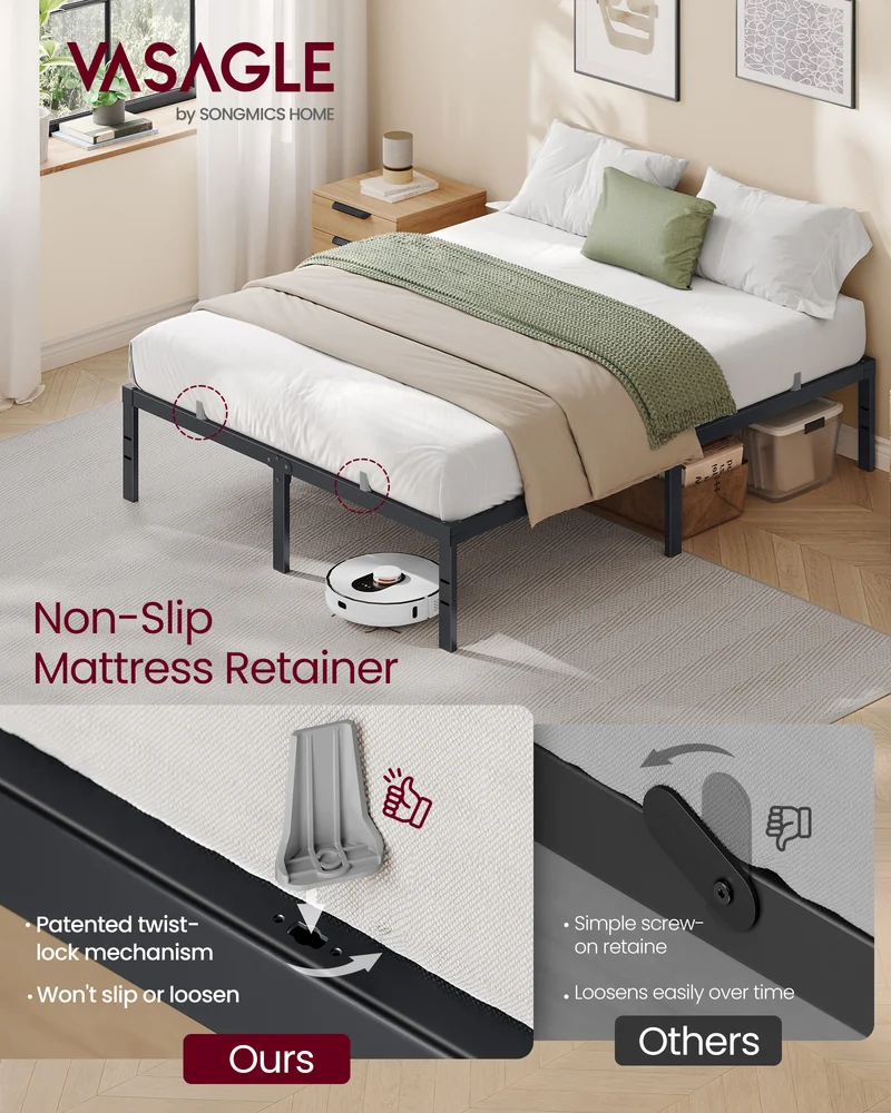 Ledrem Heavy Duty Full Bed Frame, 14" in Metal Bed Frame, 1100 lb Capacity, No Box Spring Needed, Under-Bed Storage, Easy Assembly, Mattress Retainers