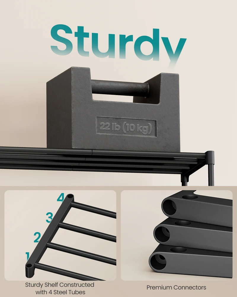 SONGMICS 2-Tier Shoe Rack for Closet, Compact Metal Shoe Organizer Shelf for Entryway, Bedroom, Small Spaces, 11.8 x 24.5 x 12.2 Inches, Black