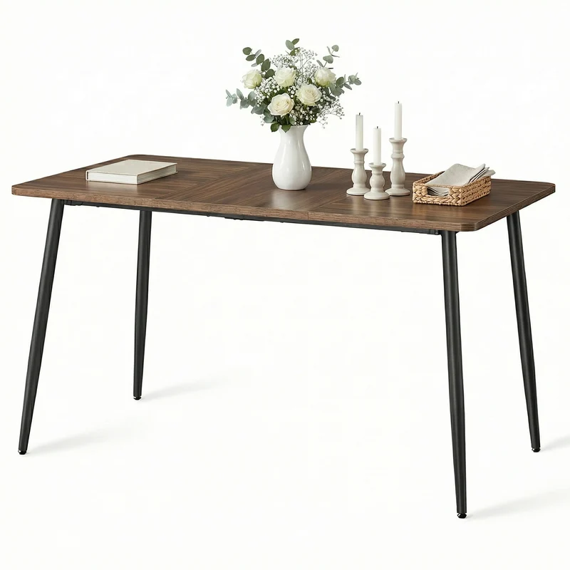 Modern Farmhouse Dining Table for 4-6, Quick Assembly Kitchen Table with Heat-Resistant Surface, 55.1 x 29.5 Inches, Natural Walnut & Ink Black