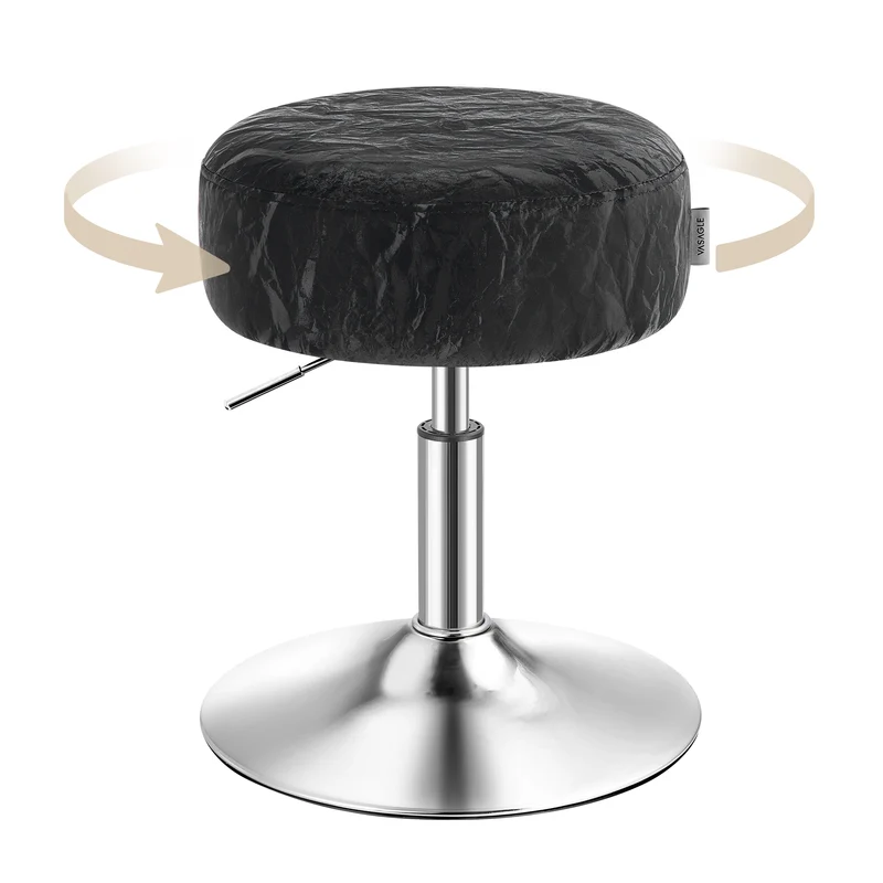 VASAGLE Adjustable Vanity Stool, Makeup Vanity Chair, 360° Swivel, PU Upholstery, Thick Cushion, for Bedroom, Kitchen, Dining Room, Modern, Ink Black