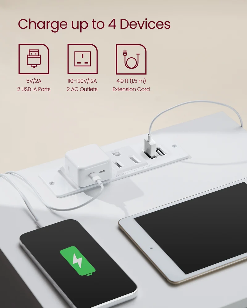 VASAGLE Nightstand with Charging Station, Bedside Table, Side End Table with 3 Drawers, 2 AC Outlets, 2 USB Ports, Beveled Drawer Fronts, Cloud White