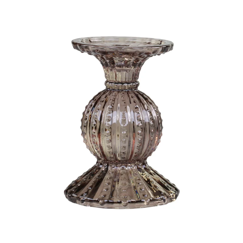 Chic Antique Kerzenständer mit Perlkante – Glas – Mokka – 14 cm
