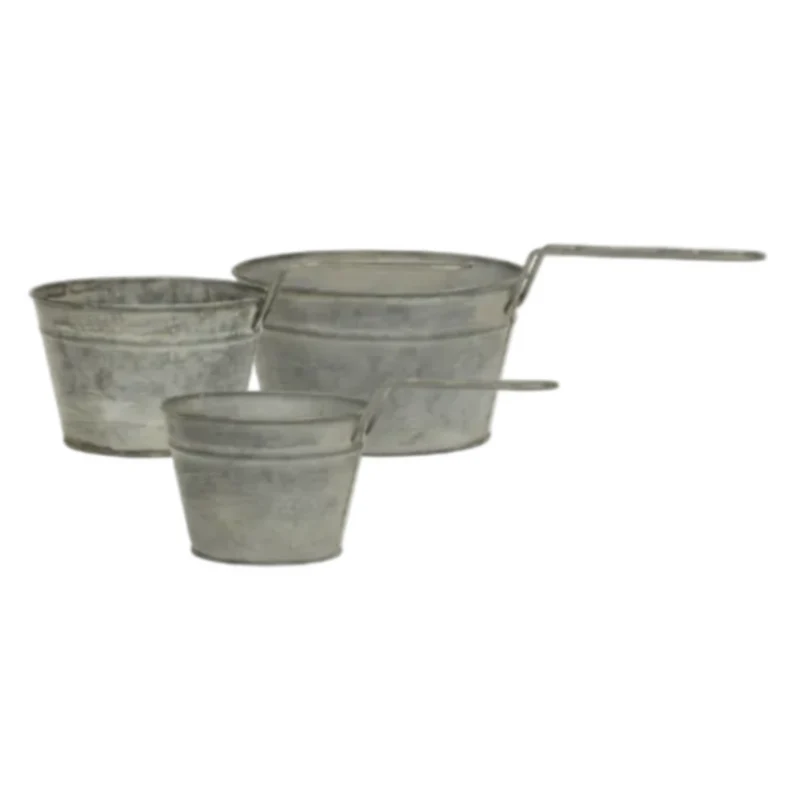 Chic Antique Blumentöpfe mit Griff – 3er Set aus Antique Zink