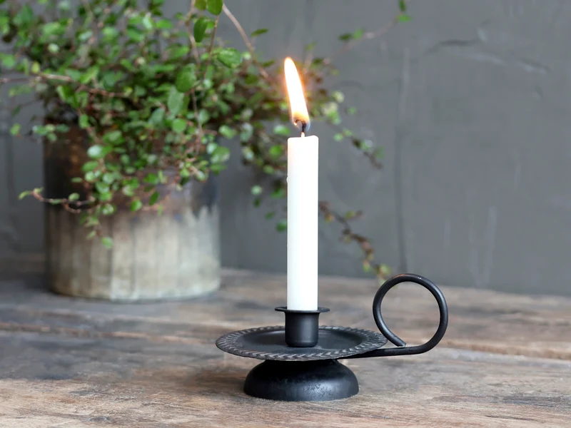 Kammerleuchter auf Fuß für Spitzkerzen – Chic Antique, Antique Schwarz