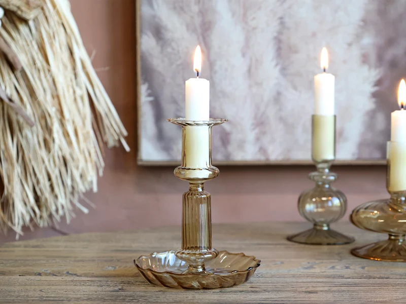 Chic Antique Kerzenständer aus Glas in Bernstein