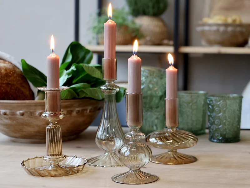 Chic Antique Kerzenständer aus Glas in Bernstein