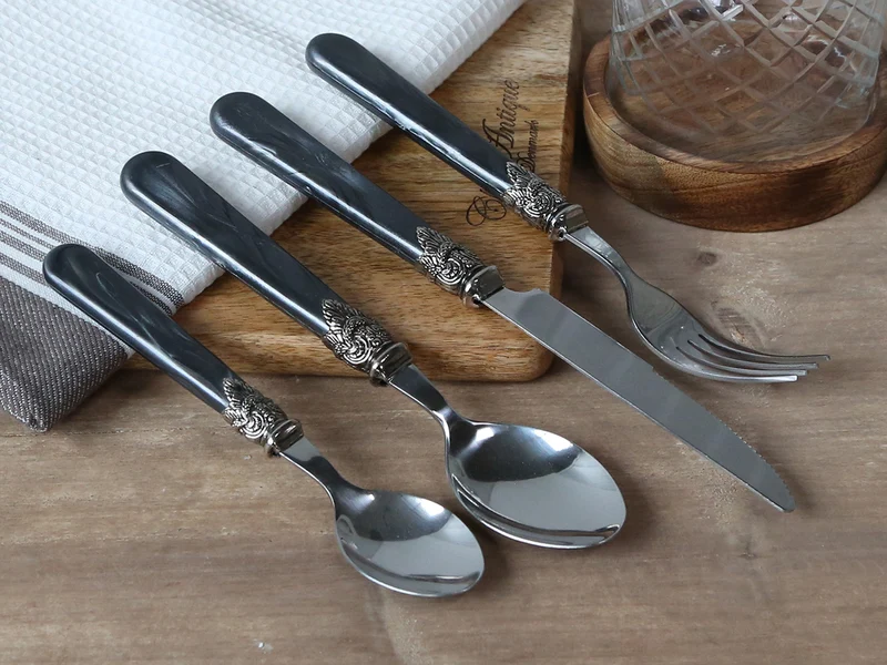 Chic Antique Linas Besteck Antique Kohle mit Silber Deko – 4er Set
