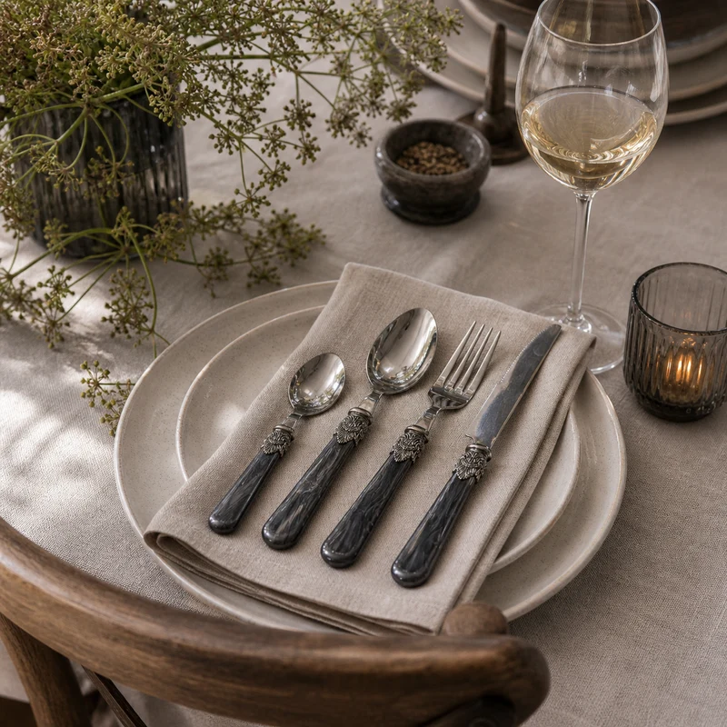 Chic Antique Linas Besteck Antique Kohle mit Silber Deko – 4er Set