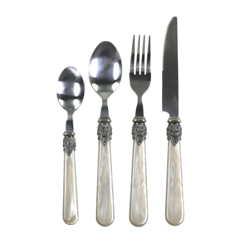 Chic Antique Linas Besteck Champagner mit Silber Deko – 4er Set