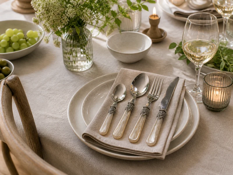 Chic Antique Linas Besteck Champagner mit Silber Deko – 4er Set