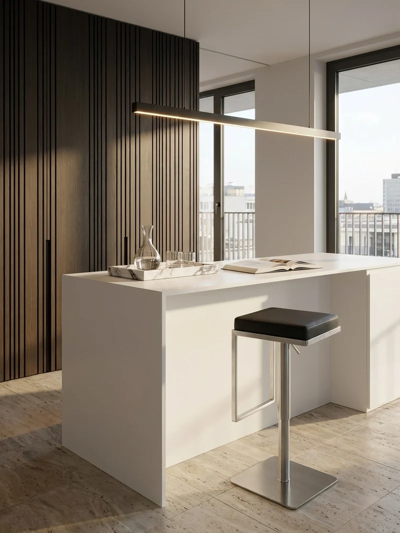 Barhocker – Schwarz, Kunstleder, Edelstahl, höhenverstellbar, drehbar, gepolstert, Modern