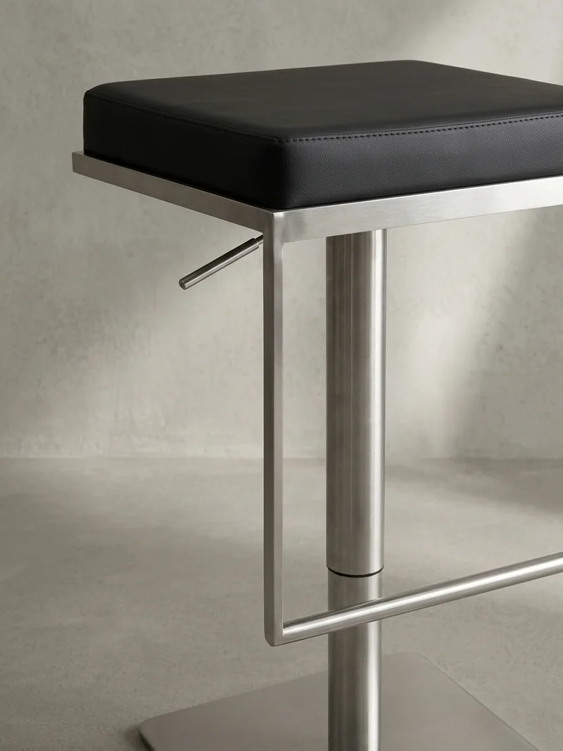 Barhocker – Schwarz, Kunstleder, Edelstahl, höhenverstellbar, drehbar, gepolstert, Modern