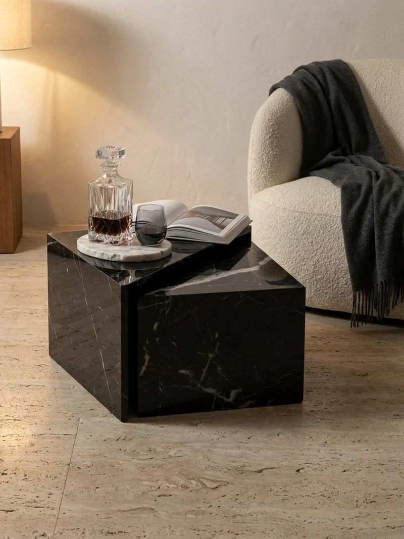 Couchtisch 2er Set Hochglanz Marmoroptik Verschachtelbar MONOBLOC