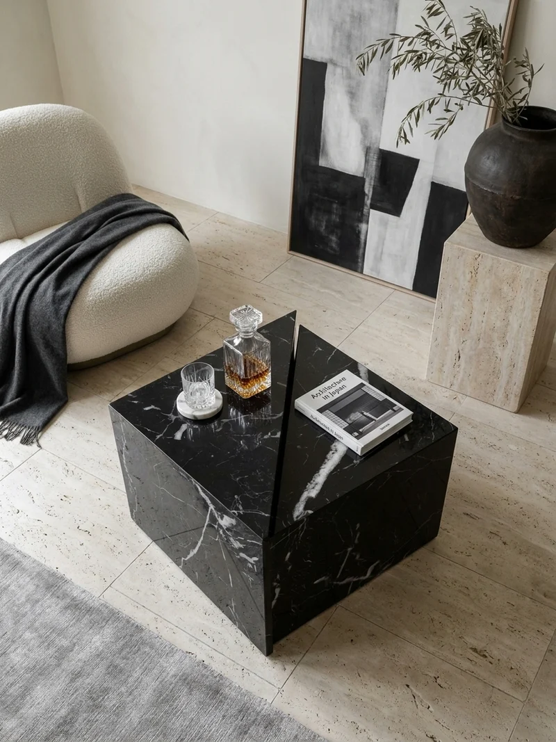 Couchtisch 2er Set Hochglanz Marmoroptik Verschachtelbar MONOBLOC