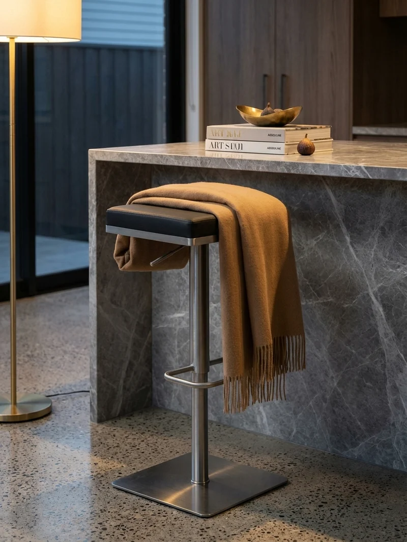 Barhocker – Schwarz, Kunstleder, Edelstahl, höhenverstellbar, drehbar, gepolstert, Modern