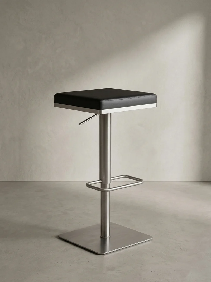 Barhocker – Schwarz, Kunstleder, Edelstahl, höhenverstellbar, drehbar, gepolstert, Modern