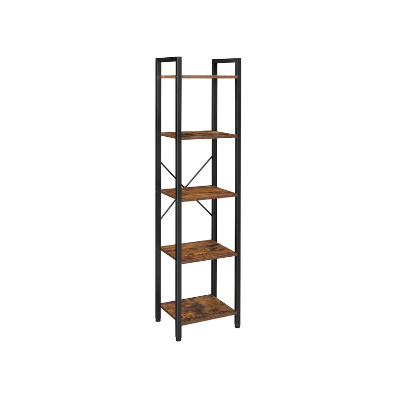 Librería de 5 Niveles Marrón Rústico y Negro