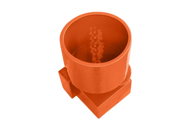 Casa Padrino Luxus Pflanzgefäß Orange 28 x 25 x H. 43,5 cm - Hohes Steingut Pflanzgefäß im Carrot Finish - Luxus Deko Accessoires
