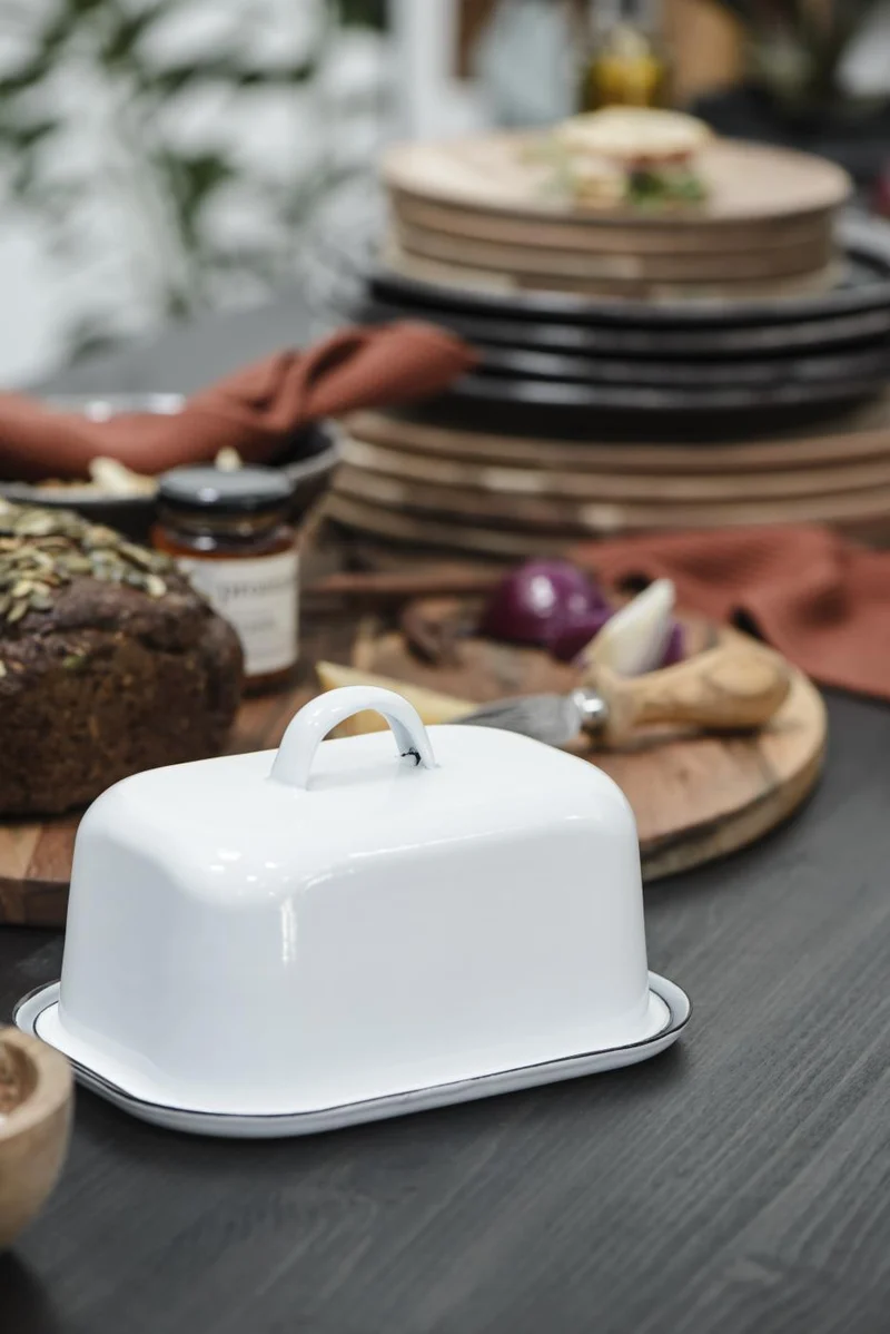 Ib Laursen Butterbox Emaille Weiß mit schwarzer Kante – 2-teilig