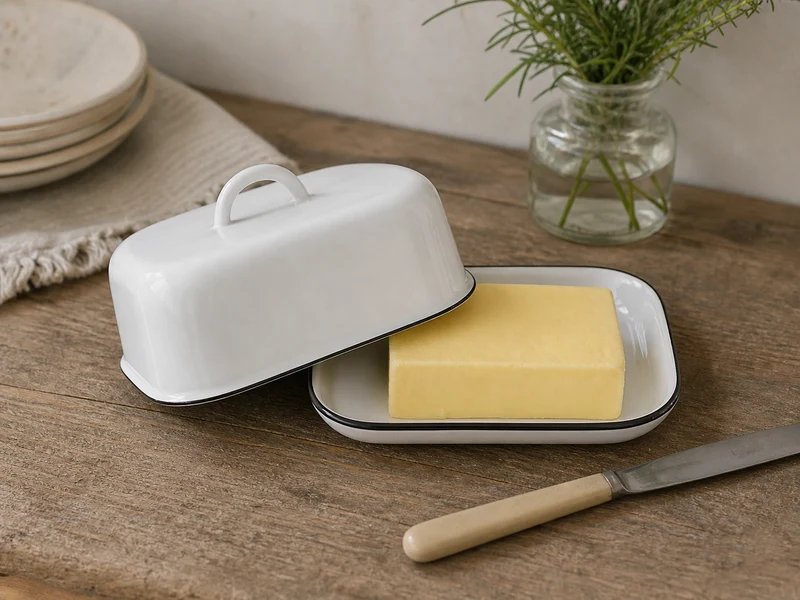 Ib Laursen Butterbox Emaille Weiß mit schwarzer Kante – 2-teilig