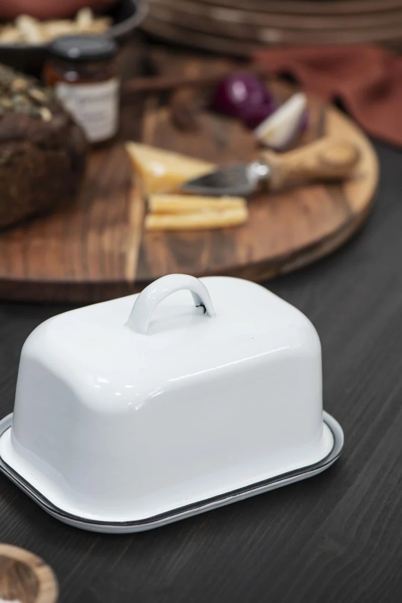 Ib Laursen Butterbox Emaille Weiß mit schwarzer Kante – 2-teilig