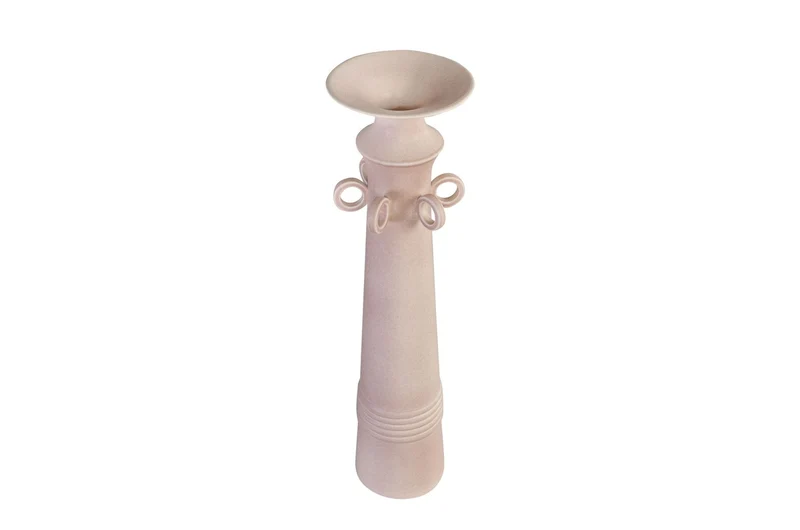 Casa Padrino Luxus Vase Rosa Ø 15 x H. 54,5 cm - Hohe schlanke Vase Datoga Choker aus Steingut mit Ringen am Hals - Luxus Deko Accessoires