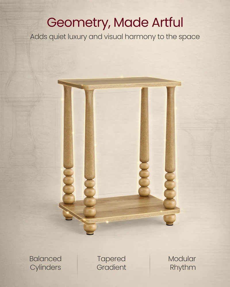VASAGLE MARIEL Collection - Side Table, Accent Nightstand for Small Spaces, Rectangular End Table with Shelf, Solid Wood Legs, Natural Brown