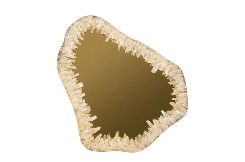 Casa Padrino Luxus Wandspiegel Gold 72 x 5 x H. 85 cm - Wandspiegel mit Rahmen aus natürlichem Quarz und goldfarben getöntem Spiegelglas - Luxus Deko Accessoires