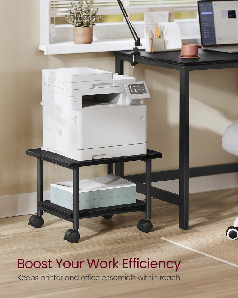 VASAGLE Industrial Under Desk Printer Stand 2-Tier Mobile Machine Cart with Shelf