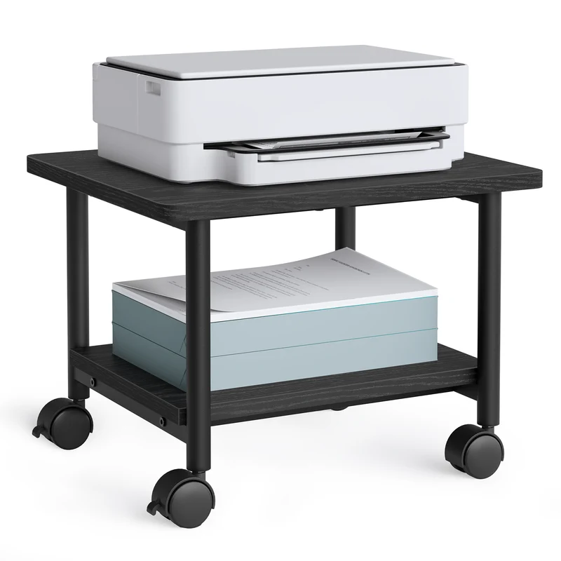 2-Tier Under Desk Printer Stand, Mobile Machine Cart with Shelf, Heavy Duty Storage Rack for Office and Home