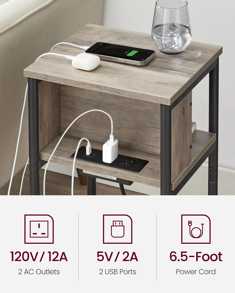 Side Table Bedside Table End Tables Living Room Side Tables Living Room Nightstand With Usb Ports And Outlets Small Tables For Small Spaces