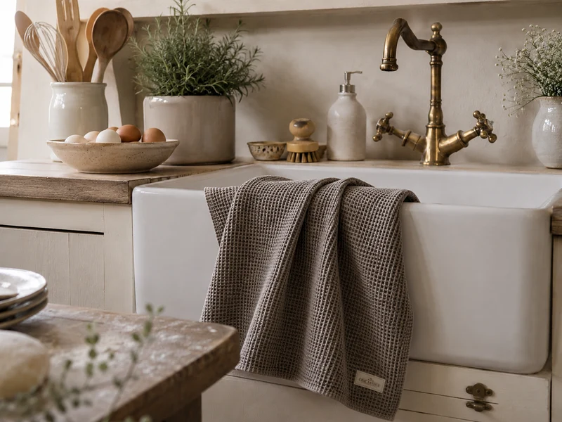 Chic Antique Éternel Geschirrtuch Helle Schokolade mit Waffelstruktur