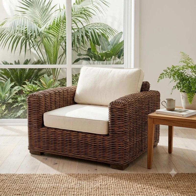 Lounge Sessel LIVING Natural Brown 90cm Rattan