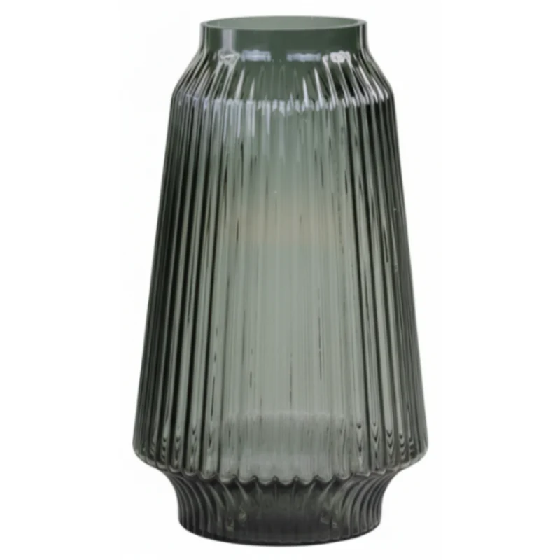 Chic Antique Vase mit Rillen aus Glas Kohle