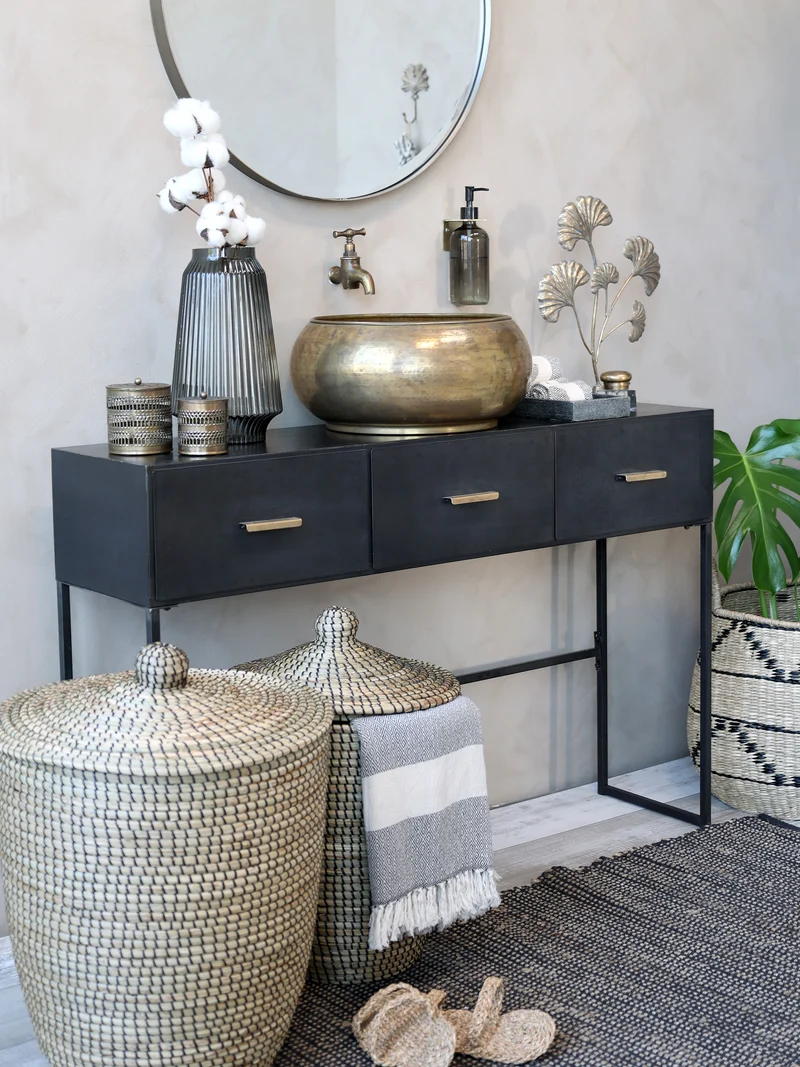 Chic Antique Vase mit Rillen aus Glas Kohle