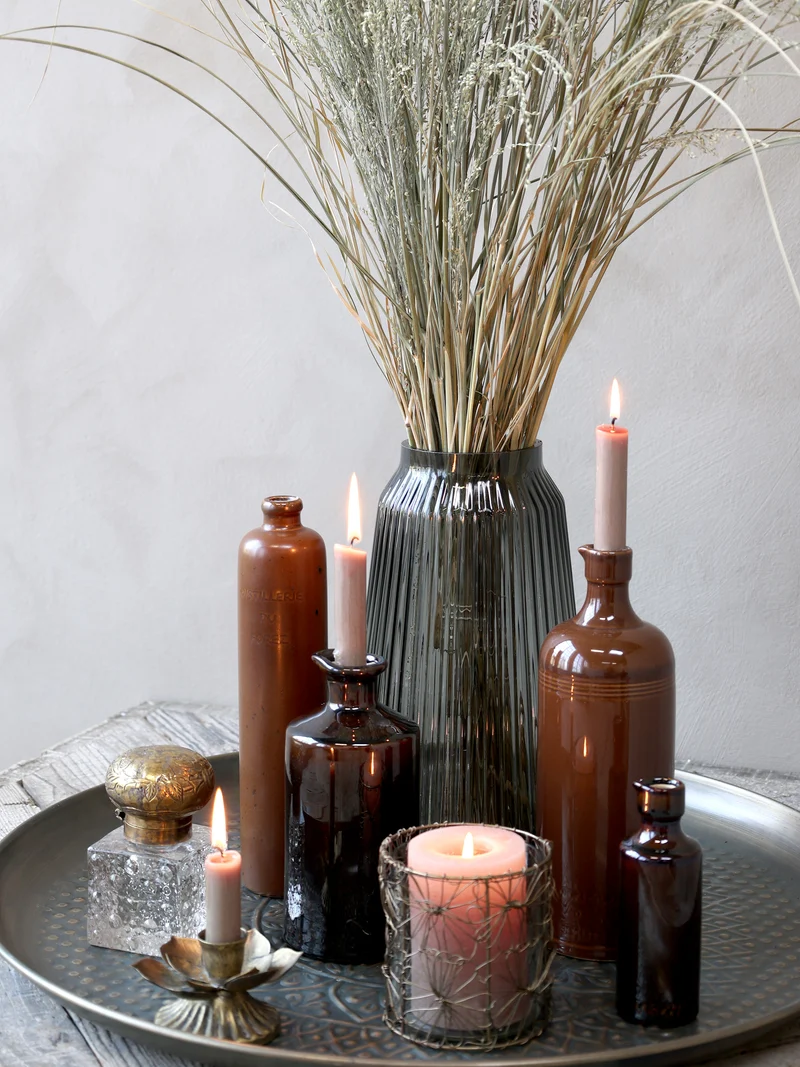 Chic Antique Vase mit Rillen aus Glas Kohle