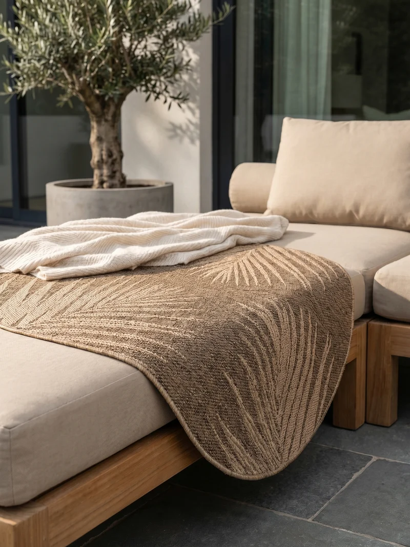 Outdoor-Teppich Blattmuster – Waschbar & Wetterfest für Balkon & Terrasse