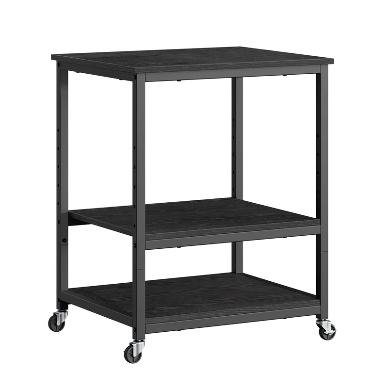 VASAGLE Printer Stand, Rolling Printer Cart, Mobile with Lockable Wheels, Steel Frame, Storage Shelf, 3-Tier, Ebony Black