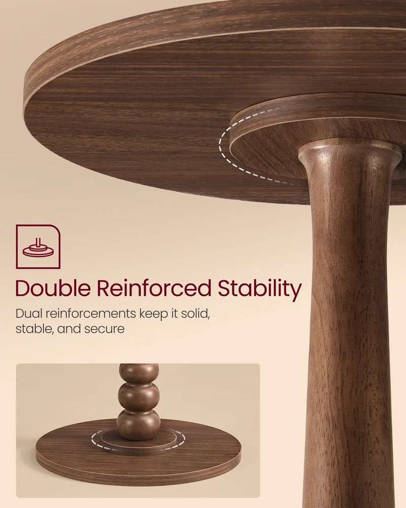 VASAGLE MARIEL Collection - Side Table, Accent Nightstand, Round End Drink Table, Solid Wood Leg, Mid-Century Modern, Chestnut Walnut