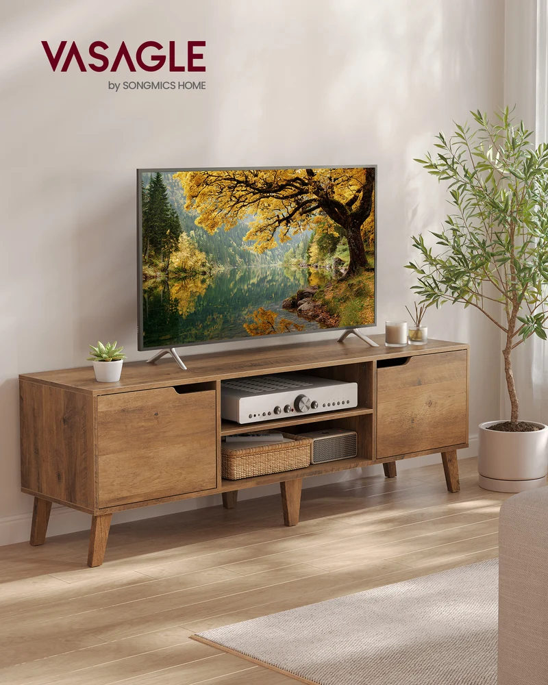 VASAGLE TV Stand for 65-Inch TVs, Entertainment Center with Adjustable Shelf, 58-Inch Long Media Console Table, for Living Room, Bedroom, Honey Brown