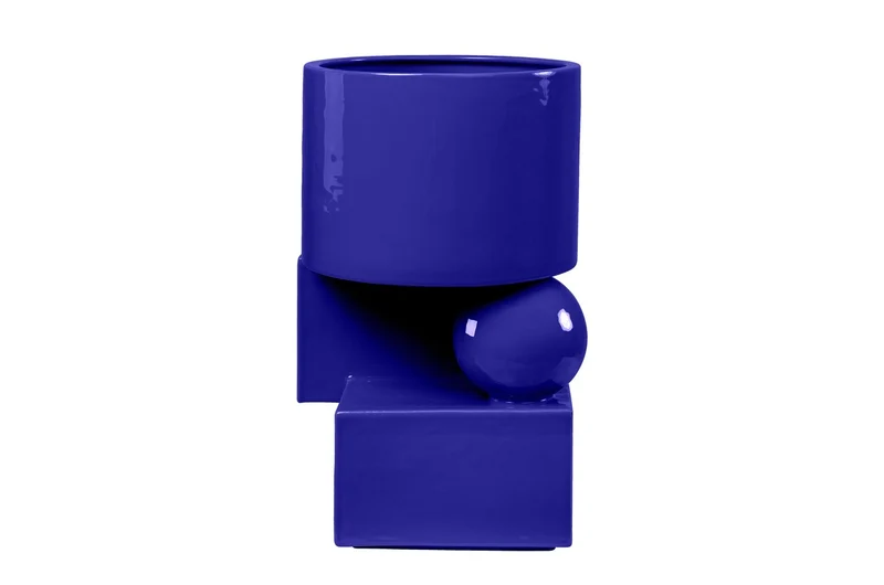Casa Padrino Luxus Pflanzgefäß Blau 28 x 25 x H. 43,5 cm - Hohes Steingut Pflanzgefäß im Cobalt Blue Finish - Luxus Deko Accessoires
