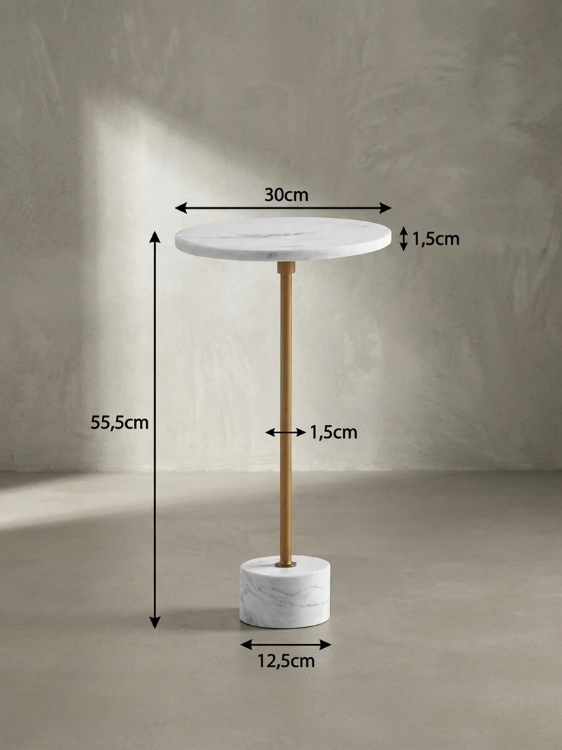 Beistelltisch – Rund Echter Marmor Weiß Gold 30x30x55,5 cm